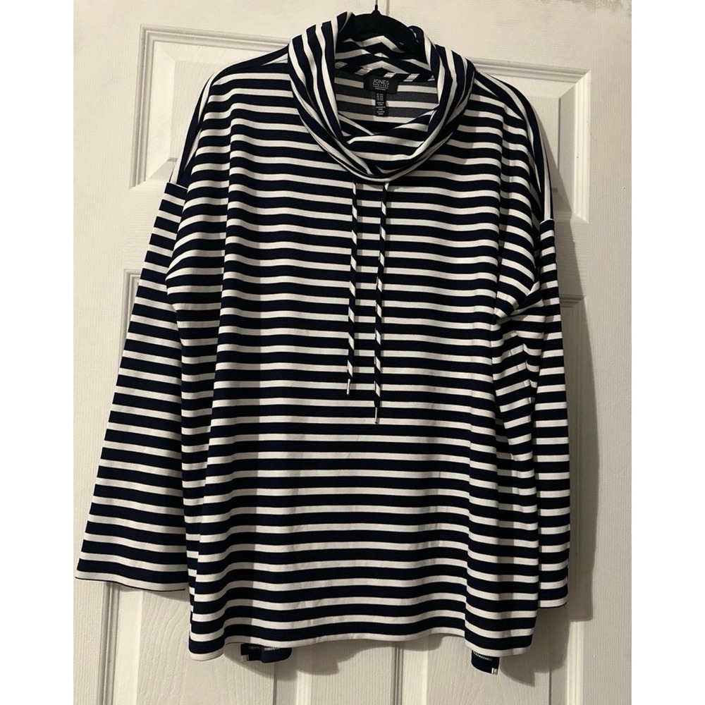 Jones New York White & Black striped Cowl/Mock Neck top Sz XL